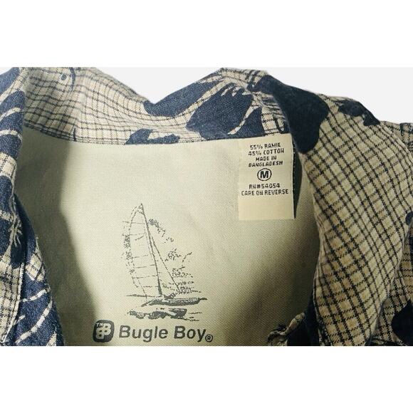 Bugle Boy Shirt Men's Medium Blue Gray Hawaiian Button Down Aloha Vintage - Picture 7 of 14